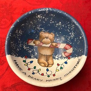 Holiday Christmas bowl bear candycane and lights. Have a beary merry Christmas.